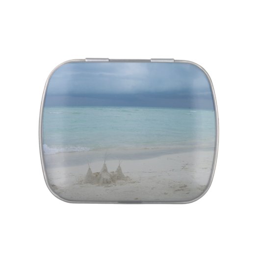 Stormy Sandcastle Beach Landscape Photo Jelly Belly Tin (Top)