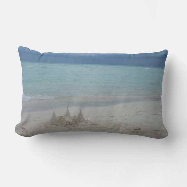 Stormy Sandcastle Beach Landscape Photo Lumbar Pillow (Front)