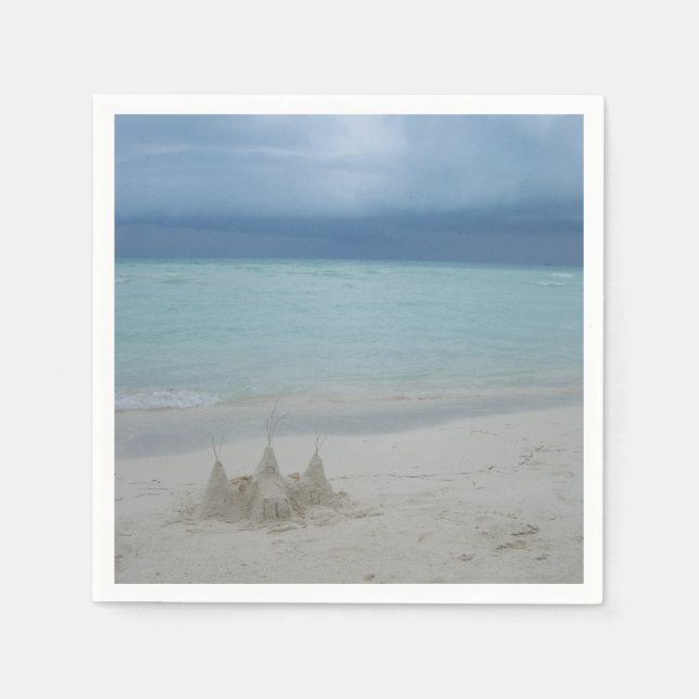 Stormy Sandcastle Beach Landscape Photo Paper Napkins (Front)