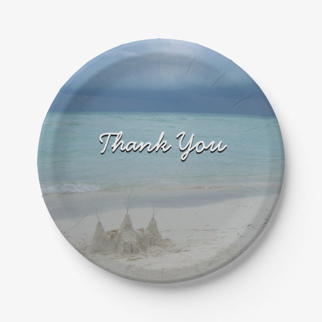 Stormy Sandcastle Beach Landscape Photo Paper Plates (Front)