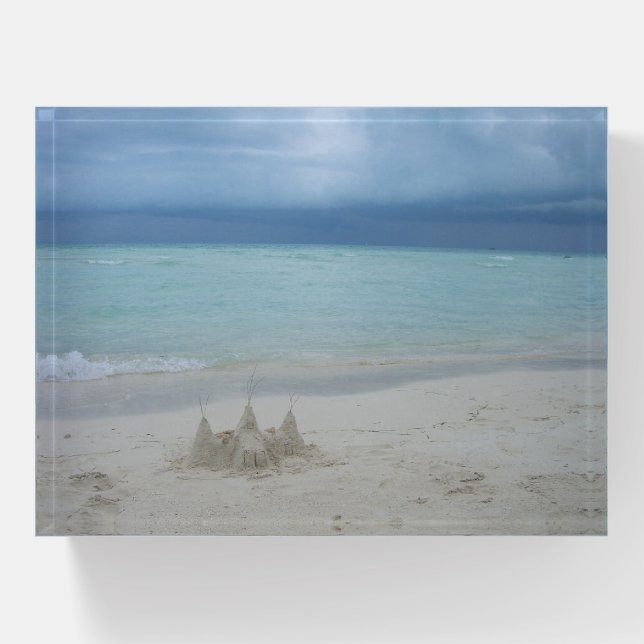 Stormy Sandcastle Beach Landscape Photo Paperweight (Front)