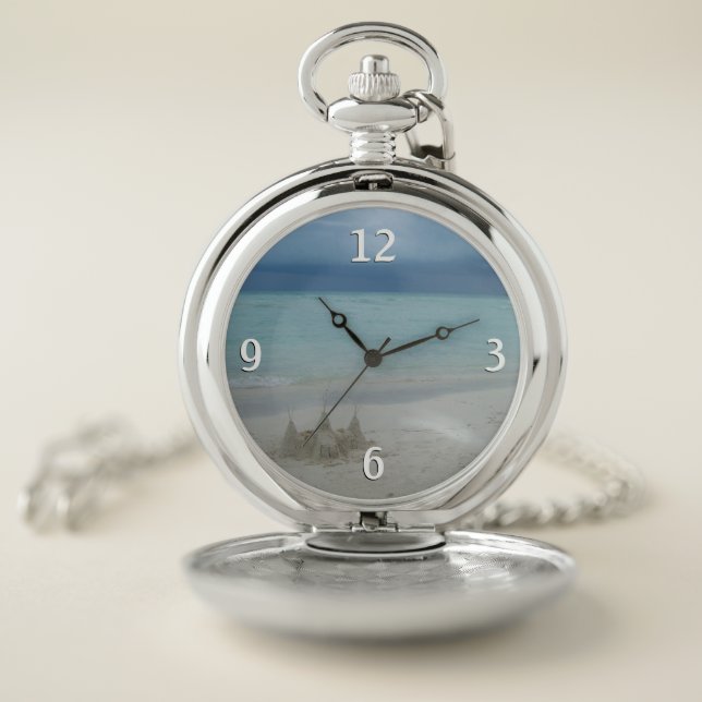 Stormy Sandcastle Beach Landscape Photo Pocket Watch (Inside)
