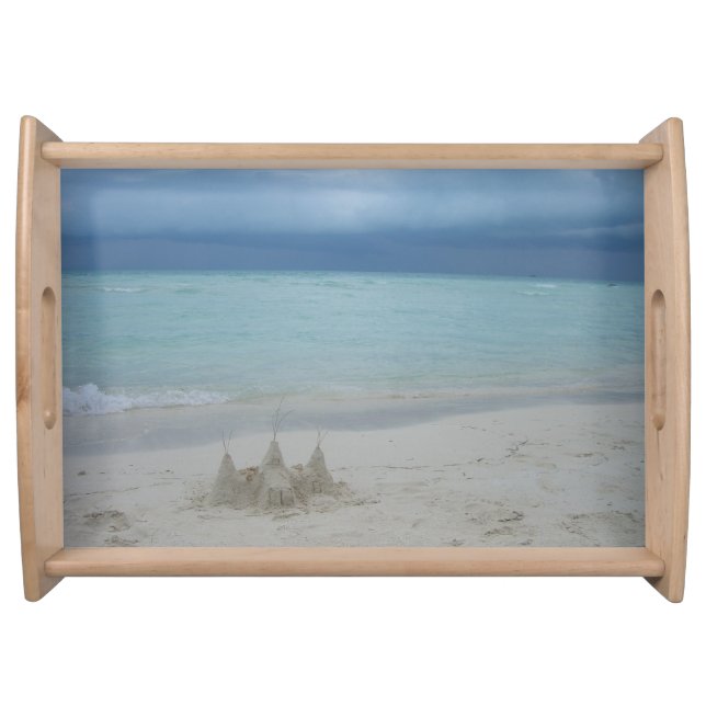 Stormy Sandcastle Beach Landscape Photo Serving Tray (Front)