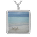 Stormy Sandcastle Beach Landscape Photo Silver Plated Necklace