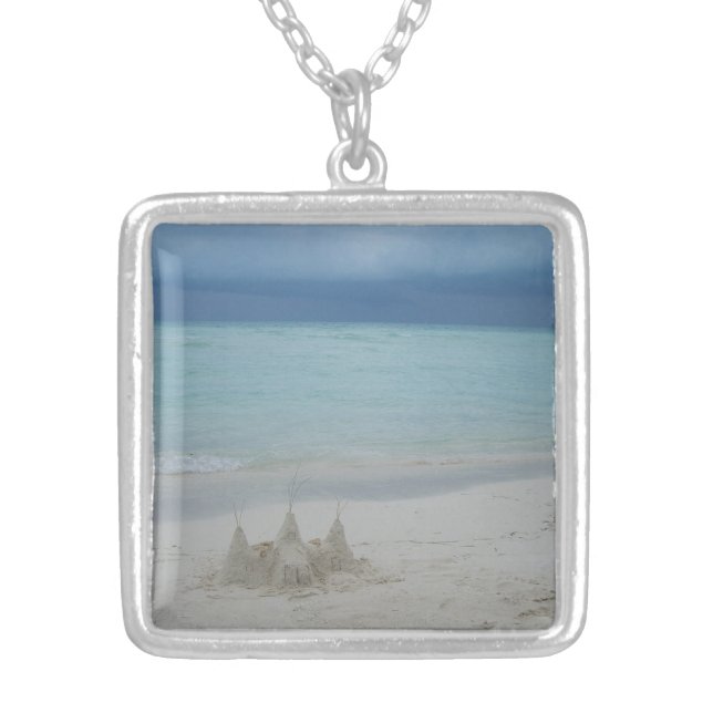 Stormy Sandcastle Beach Landscape Photo Silver Plated Necklace (Front)