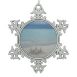 Stormy Sandcastle Beach Landscape Photo Snowflake Pewter Christmas Ornament
