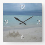 Stormy Sandcastle Beach Landscape Photo Square Wall Clock