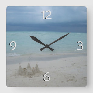 Stormy Sandcastle Beach Landscape Photo Square Wall Clock