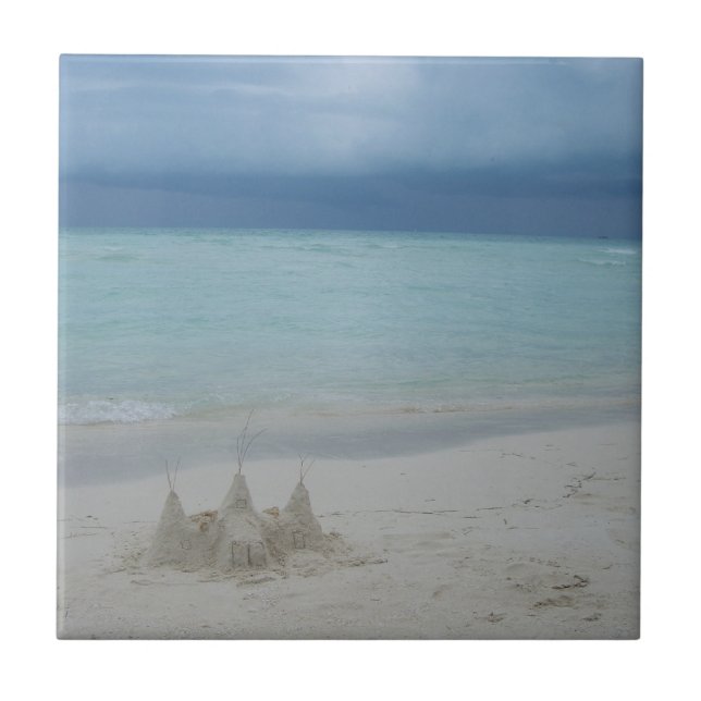Stormy Sandcastle Beach Landscape Photo Tile (Front)