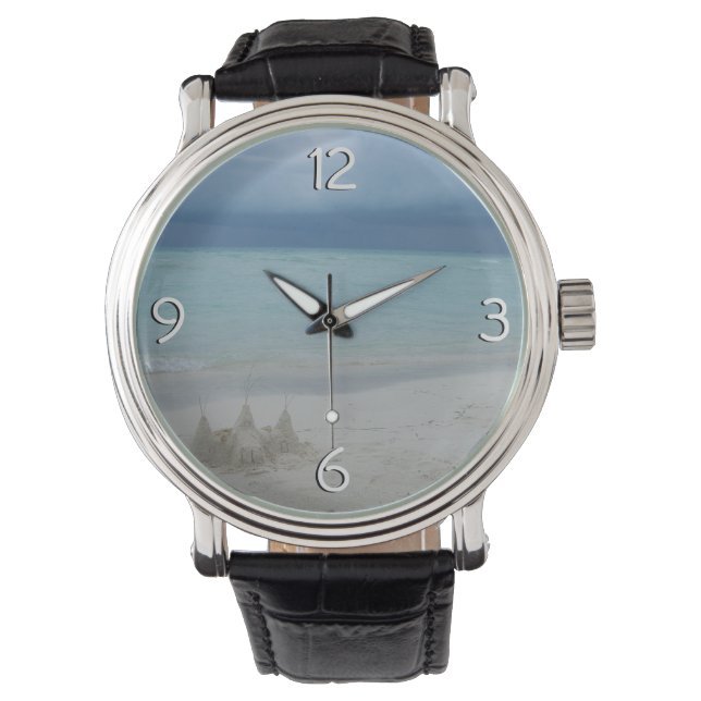 Stormy Sandcastle Beach Landscape Photo Watch (Front)