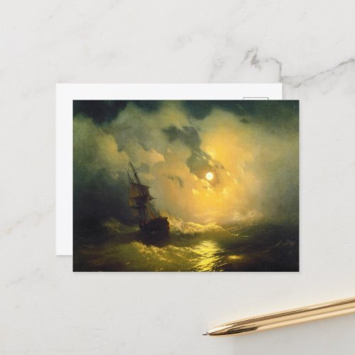 Stormy sea at night Aivazovsky  Postcard