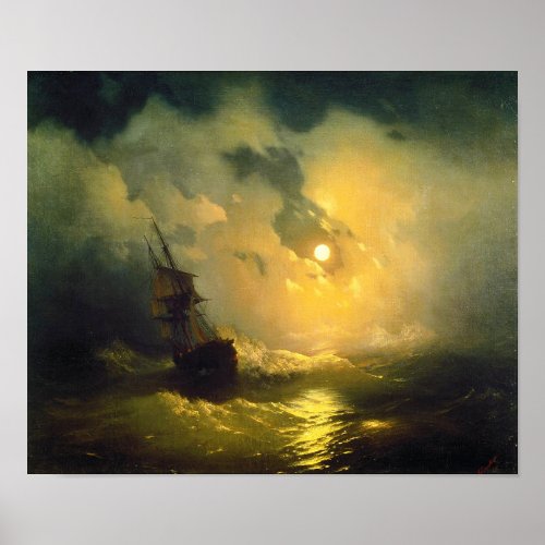 Stormy sea at night Aivazovsky Poster