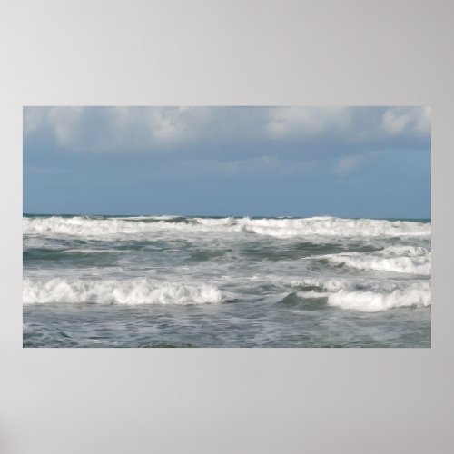 Stormy sea cresting waves Digital art painting Poster