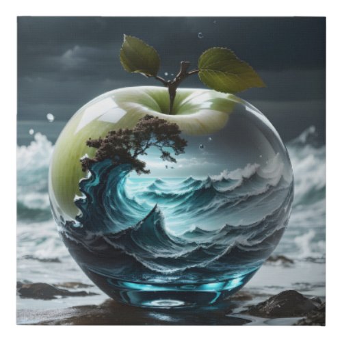 Stormy Sea in Translucent Glass Apple Faux Canvas Print