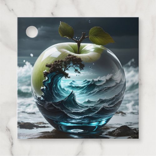 Stormy Sea in Translucent Glass Apple Favor Tags