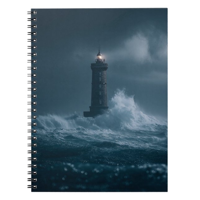 Stormy Sea Lighthouse Waves Notebook (Front)
