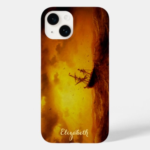 Stormy Sea Nature Vintage Fine Art Monogrammed Case_Mate iPhone 14 Case