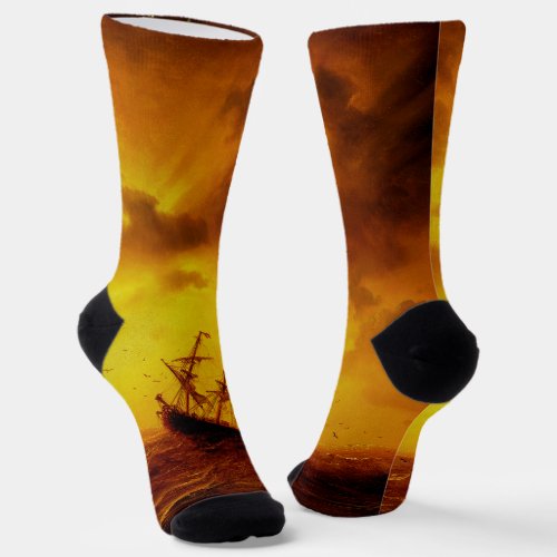 Stormy Sea Nature Vintage Fine Art Monogrammed Socks