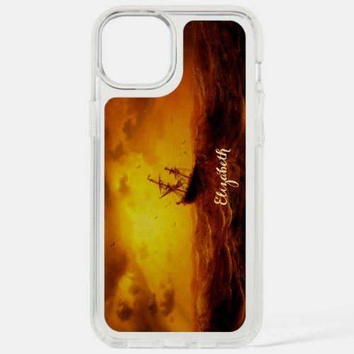 Stormy Sea Nature Vintage Fine Art Monogrammed iPhone 15 Plus Case