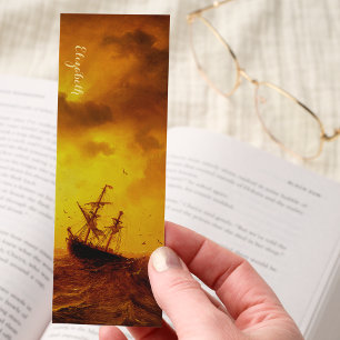 Stormy Sea Ship Nature Fine Art Gold Monogrammed Bookmarks