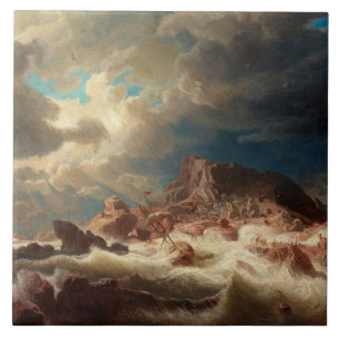 Stormy Sea with a Shipwreck (by Marcus Larson) Ceramic Tile