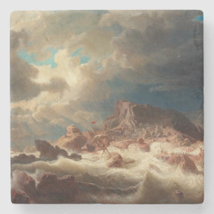 Stormy Sea with a Shipwreck (by Marcus Larson) Stone Coaster