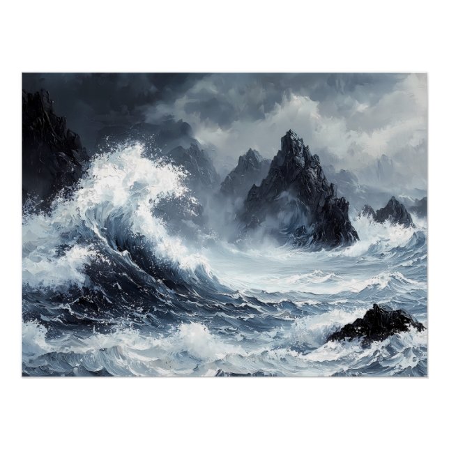 Stormy Sea with Dramatic Crashing Waves Poster (Front)