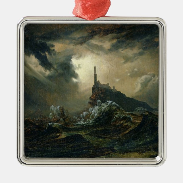Stormy sea with Lighthouse Metal Ornament (Front)