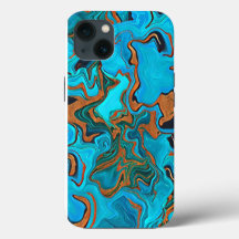 Stormy Seas Blues Golds Greens Liquid Abstract
