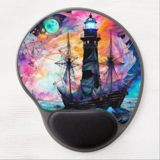 Stormy seas, boat lighthouse Moon Abstract Gel Mouse Pad
