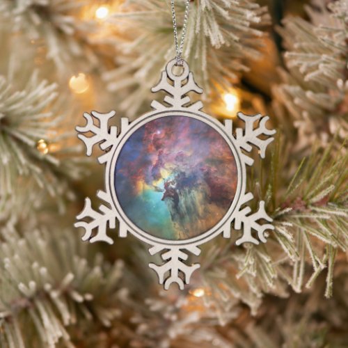 Stormy Seas of Lagoon Nebula in Sagittarius Snowflake Pewter Christmas Ornament