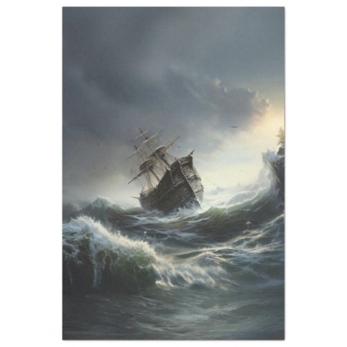 Stormy Seas Ship Decoupage  Tissue Paper