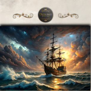 Stormy Seas Tall Ship Decoupage Tissue Paper