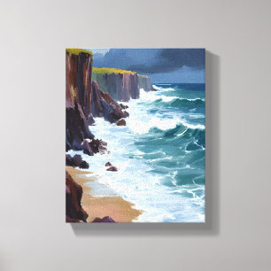 Stormy Shore   Beach Ocean Waves Painting Canvas Print