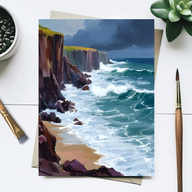 Stormy Shore | Beach Ocean Waves Painting Postcard (Creator Uploaded)