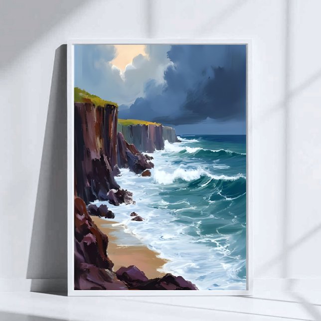 Stormy Shore | Beach Ocean Waves Painting Poster (Creator Uploaded)