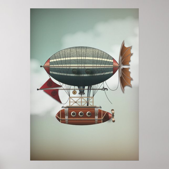 Stormy Skies Airship Aleutian | Steampunk Travel Poster (Front)