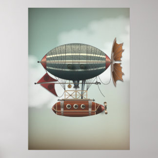 Stormy Skies Airship Aleutian | Steampunk Travel Poster