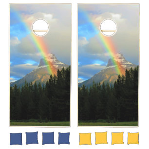 Stormy Skies & Rainbow Over Snowy Mountain Canada Cornhole Set