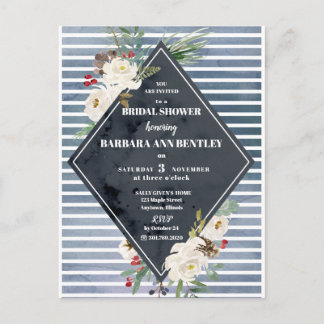 Stormy Stripes and White Watercolor Roses Postcard