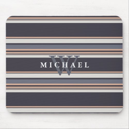 Stormy Stripes Custom Name  Monogram Mouse Pad