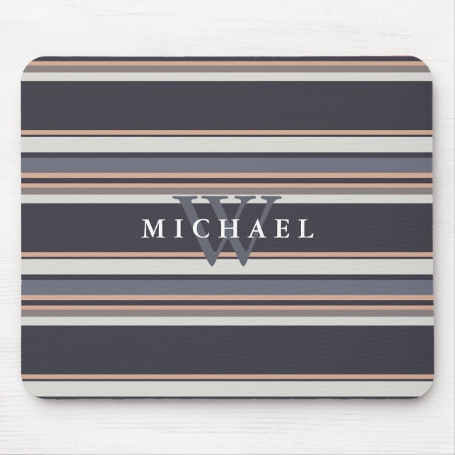 Stormy Stripes Custom Name & Monogram Mouse Pad (Front)