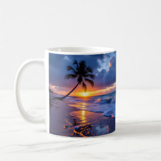 Stormy Sunset Beach Canvas Print | Lone Palm Drama Coffee Mug