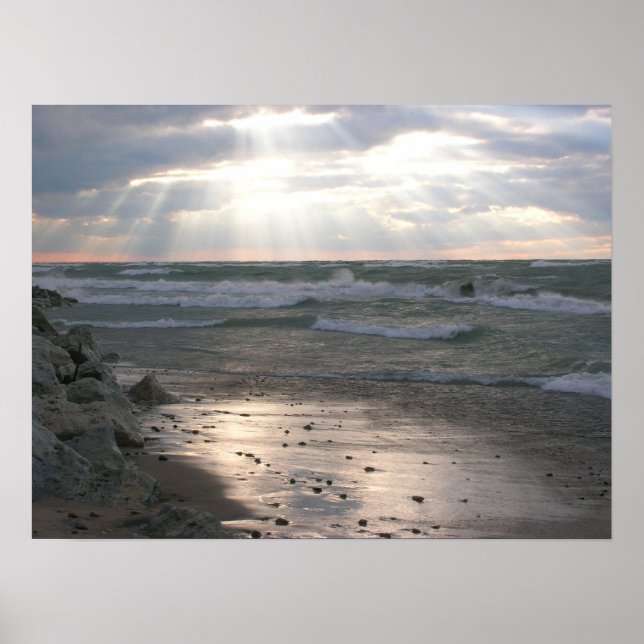 Stormy Sunset Over Lake Michigan Poster (Front)