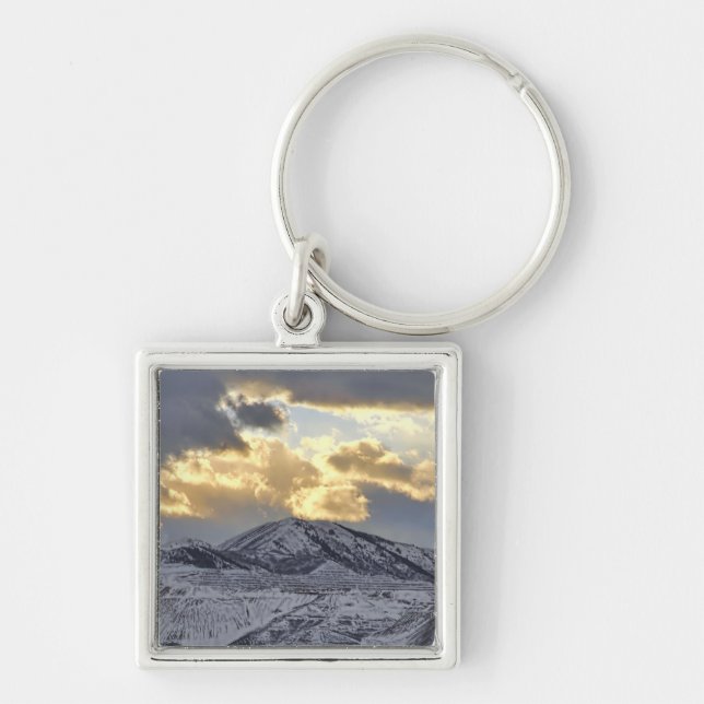 Stormy Sunset Over Snow Capped Mountains Keychain (Front)