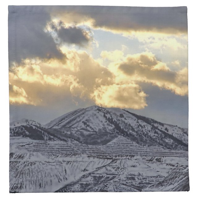 Stormy Sunset Over Snow Capped Mountains Napkin (Front)