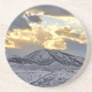 Stormy Sunset Over Snow Capped Mountains Sandstone Coaster