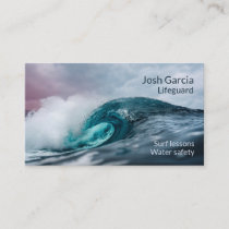 Stormy Teal Blue Ocean Wave Lifeguard Surf Lessons Business Card
