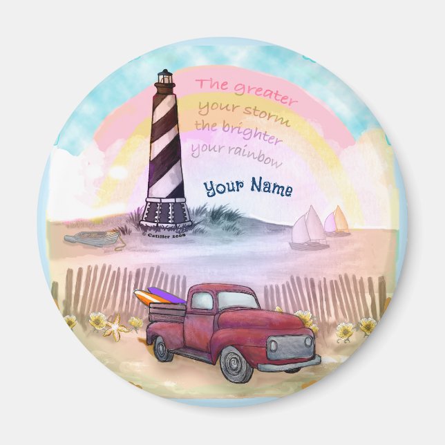 Stormy Truck Lighthouse round Magnet (Front)