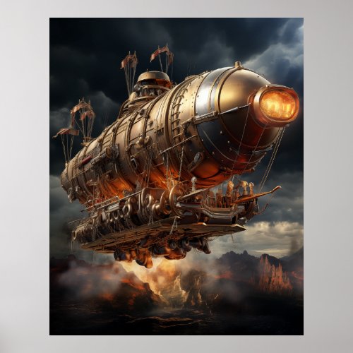 Stormy Voyage Epic Steampunk Zeppelin Poster